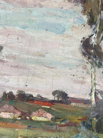 Weathered oil painting of river through steppe by Yuri Lyubavin
