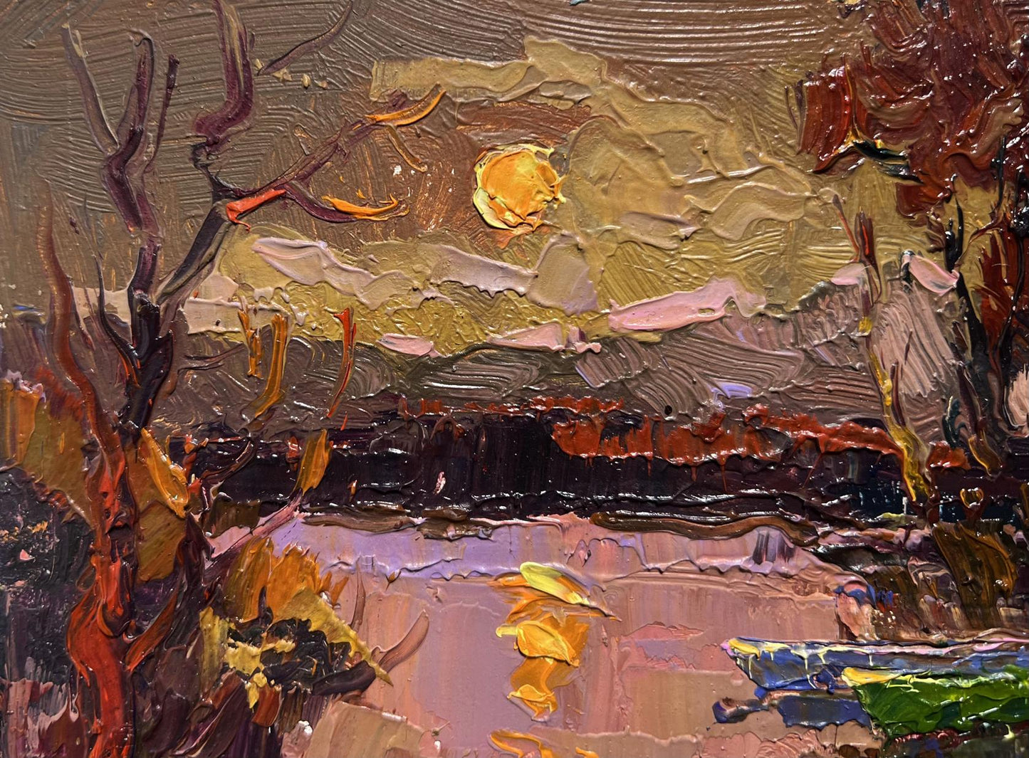 Oil painting Monthly Reflection by Oksana Ivanyuk: sunset landscape