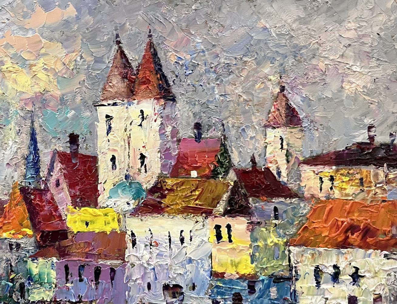 Oil painting Reflection of the city’s dynamics by Serhiy Rybak: impressionist European town