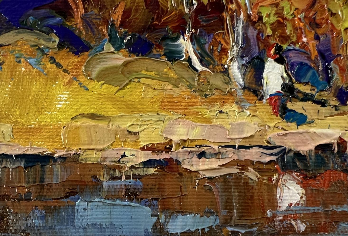 Vibrant abstract oil painting Over the River by Oksana Ivanyuk