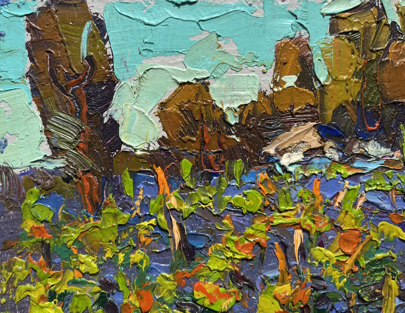 Vibrant impressionist oil painting of growing grapes in village by Oleksiy Ivanyuk