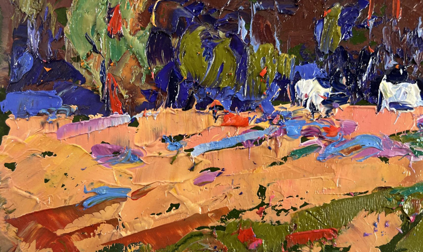Vibrant impressionist oil painting Morning at the edge of the forest by Oleksiy Ivanyuk