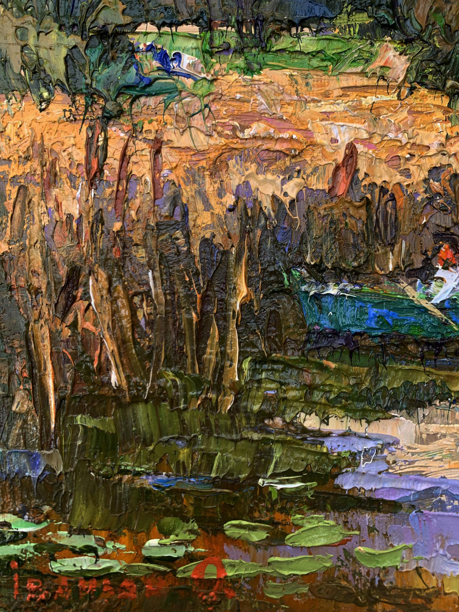 Oil painting Among the Reeds by Oksana Ivanyuk lush landscape