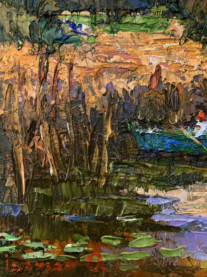 Oil painting Among the Reeds by Oksana Ivanyuk lush landscape