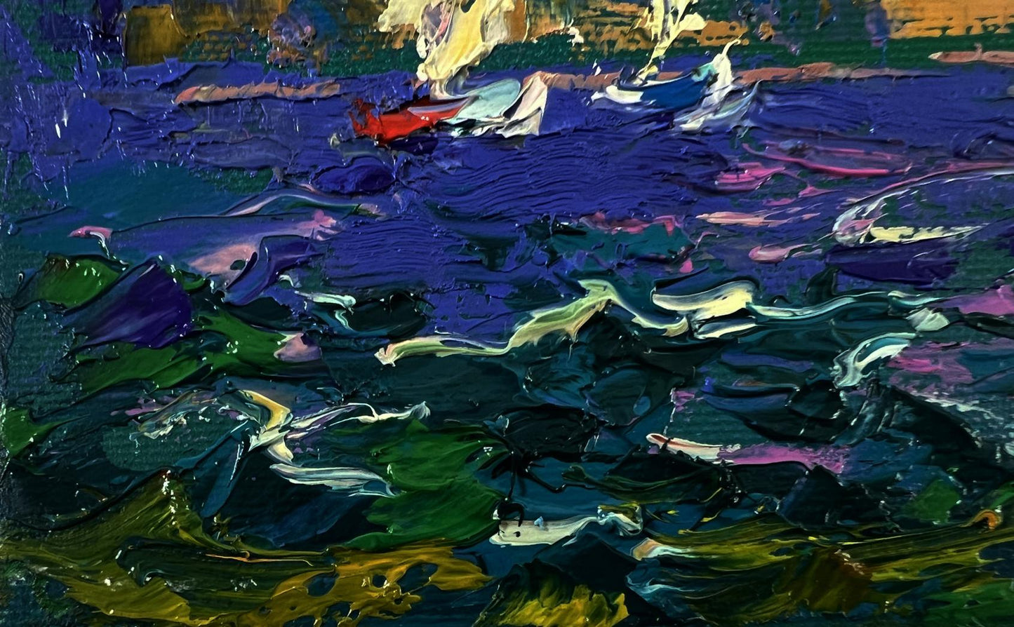 Vibrant impressionist oil painting of turbulent sea by Oleksiy Ivanyuk