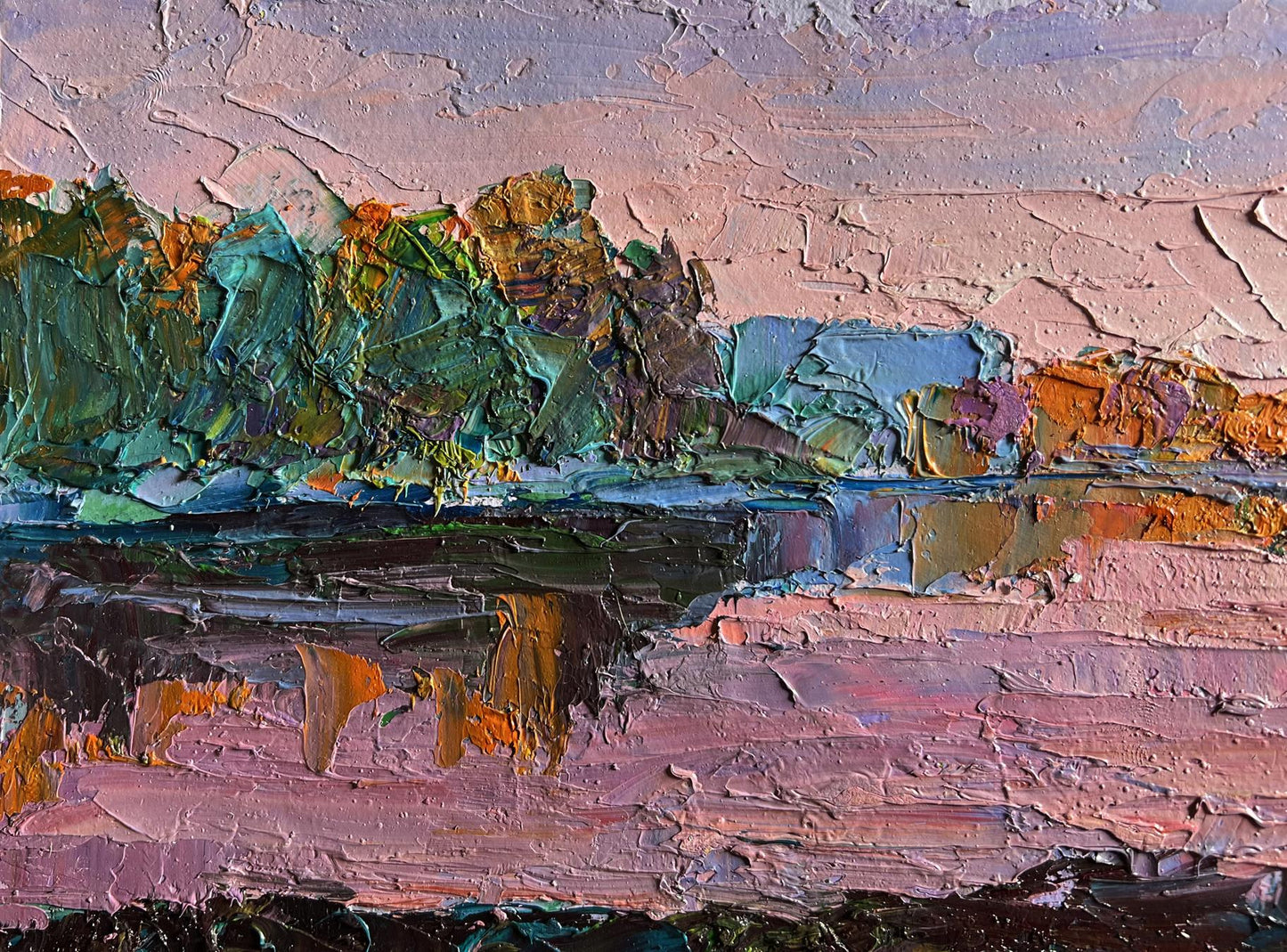 Oil painting Evening on the river by Boris Serdyuk impressionist landscape