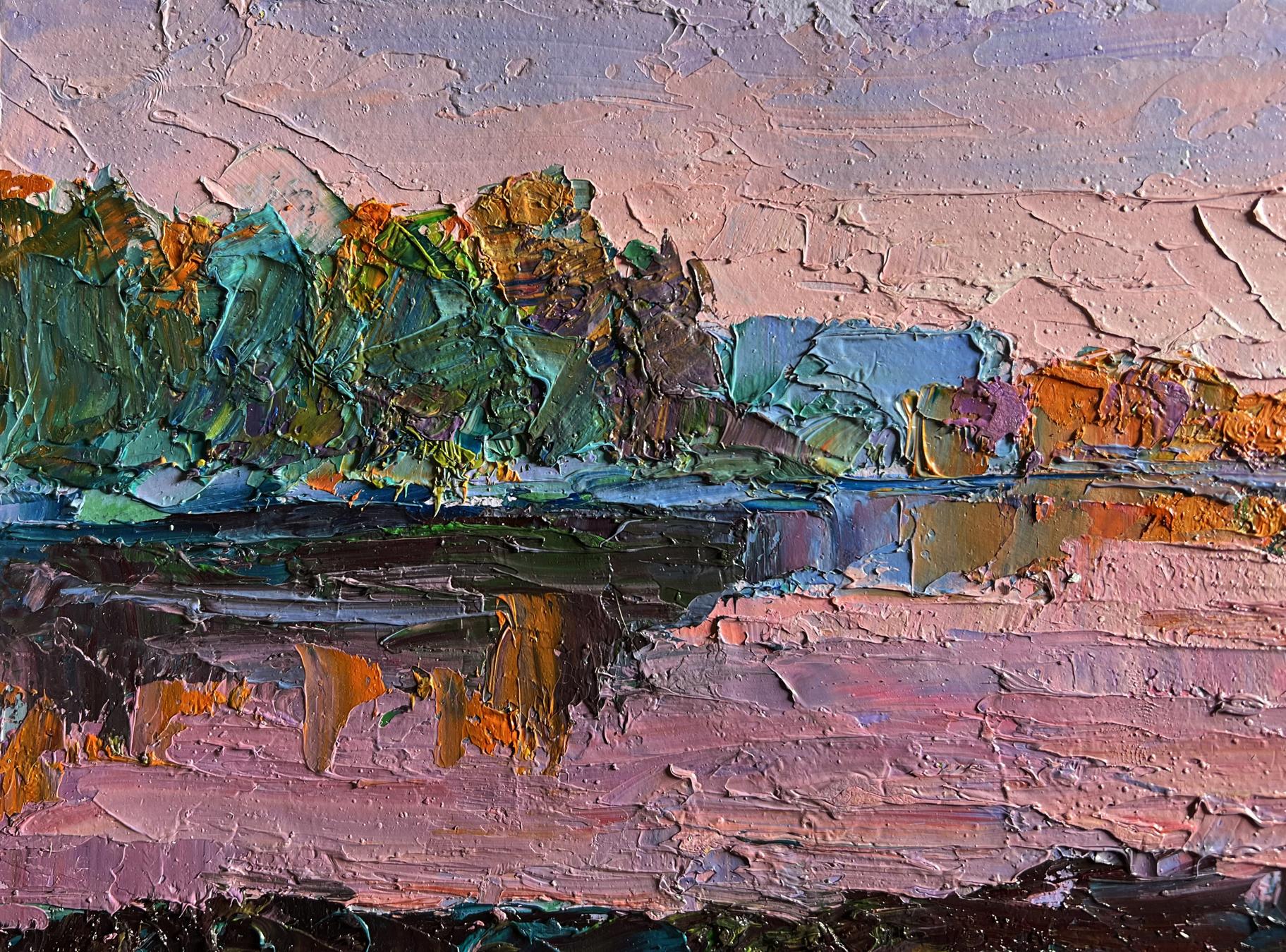 Oil painting Evening on the river by Boris Serdyuk impressionist landscape