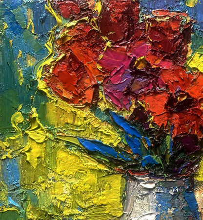 Vibrant impressionist tulips oil painting by Oksana Ivanyuk