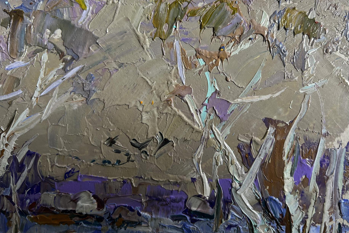 Abstract expressionist oil painting Snowy path to village by Oleksiy Ivanyuk