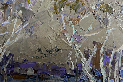 Abstract expressionist oil painting Snowy path to village by Oleksiy Ivanyuk