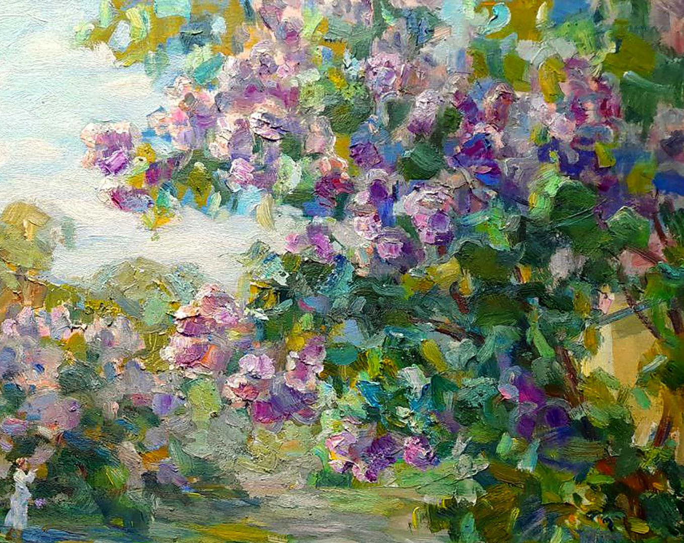 Vibrant impressionist lilac bush painting by Ivan Kovalenko Oi summer scent