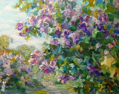 Vibrant impressionist lilac bush painting by Ivan Kovalenko Oi summer scent
