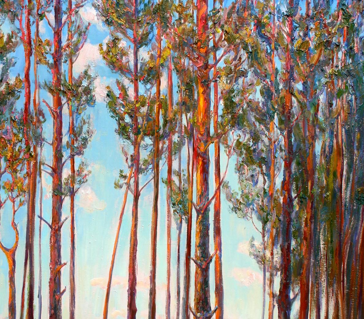 Vibrant oil painting of pine forest by Leonid Pavlenko