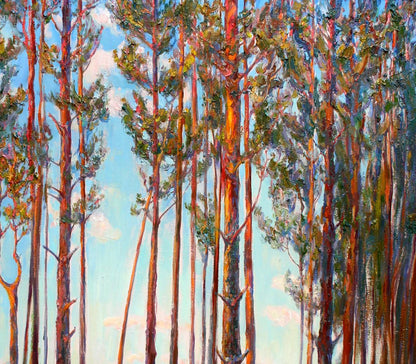 Vibrant oil painting of pine forest by Leonid Pavlenko