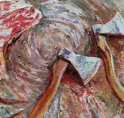 Oil painting Lunch break with meat by Leonid Pavlenko: textured axe