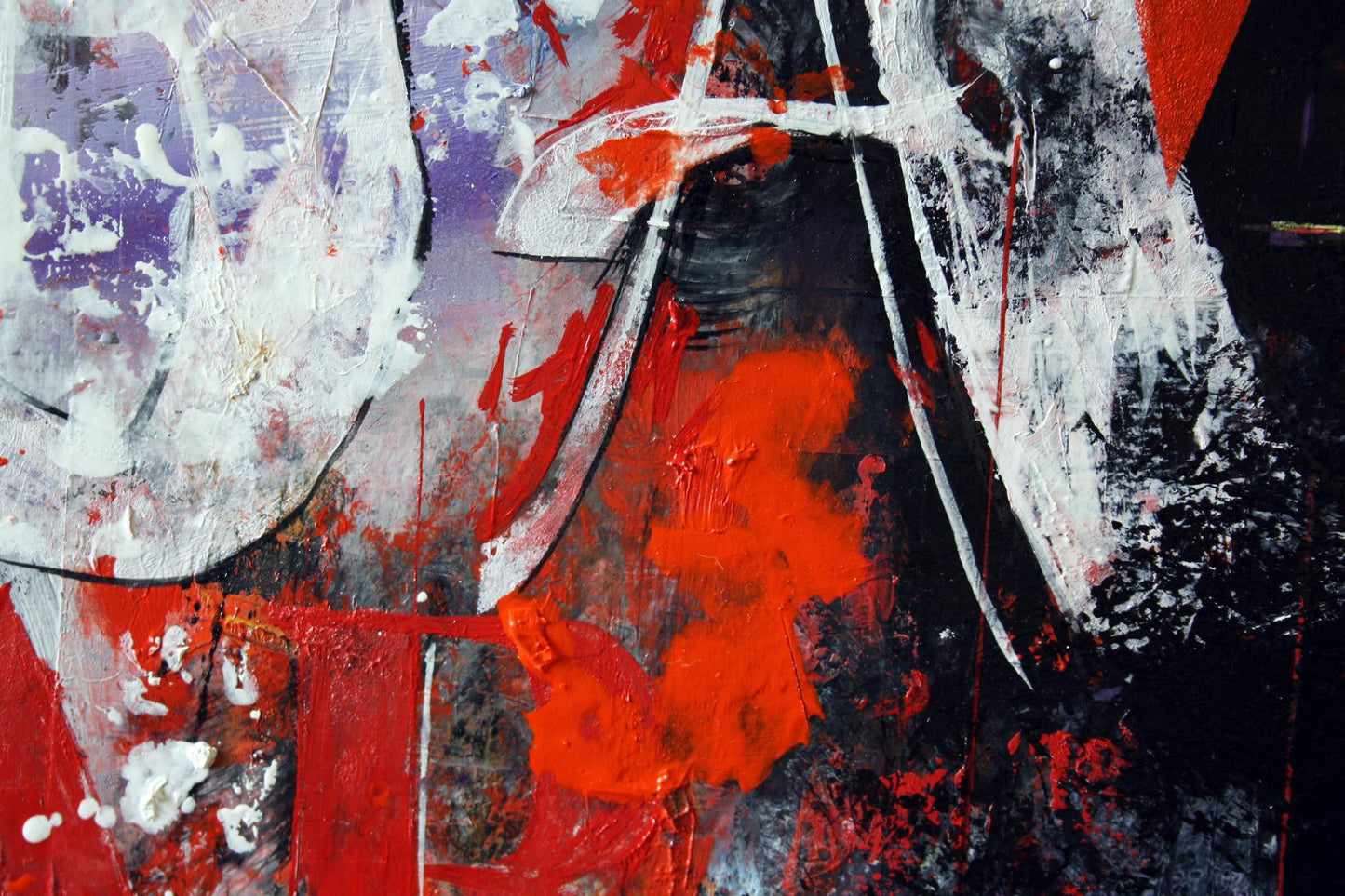 Oil painting Warrior by Alexander Dobrodiy with bold red white black strokes