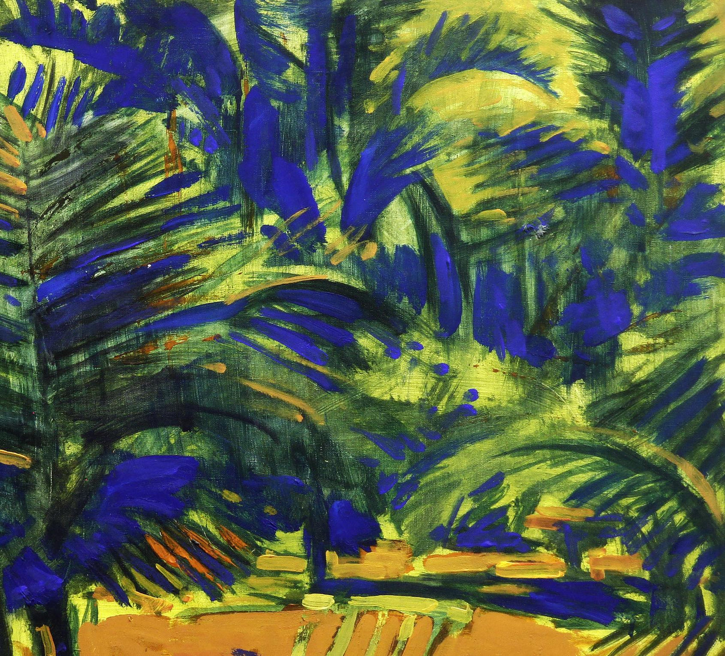Vibrant Tropic Ed Potapenkov oil painting with bold blue, green, yellow strokes