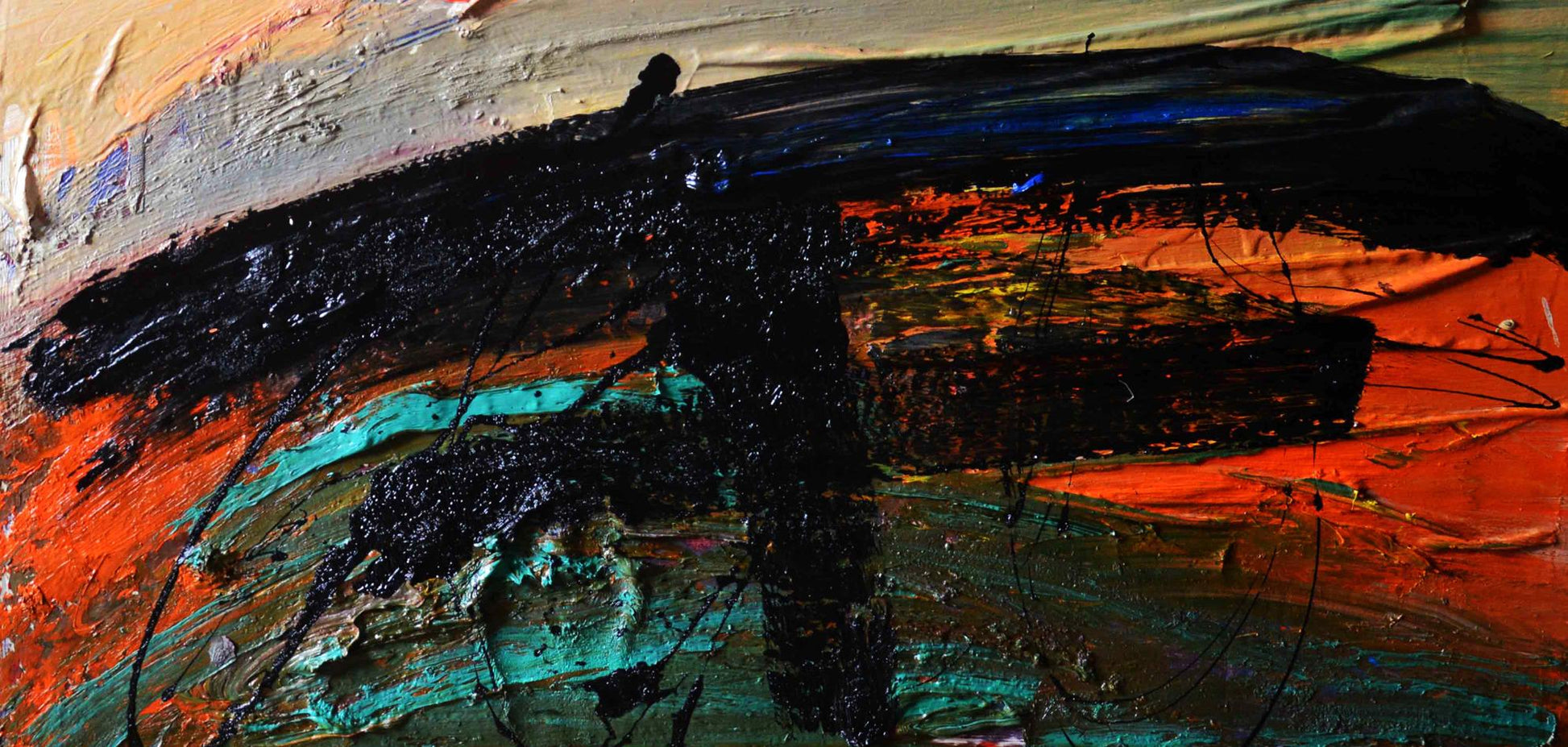 Oil painting Mountain Meadow by Natalia Korf-Ivaniuk, abstract expressionist textured brushstrokes