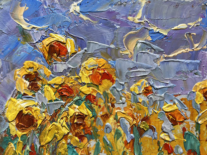 Vibrant oil painting To the sky by Oleksiy Ivanyuk with textured sunflowers