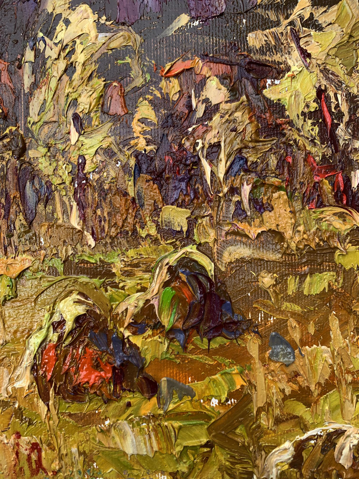 Oil painting After haymaking by Ivanyuk Oleksiy in green gold tones