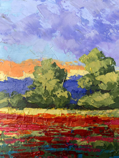 Vibrant impressionist oil painting Orange glow by V. Zadorozhnya