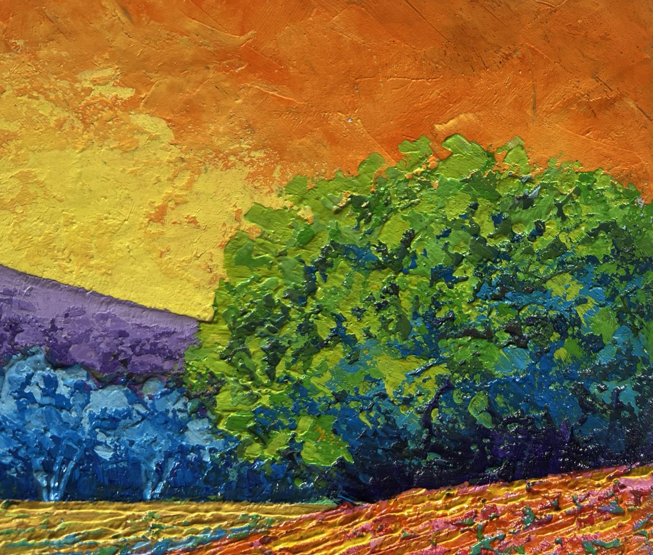 Vibrant impressionist oil painting Quiet evening in blue shadows by V. Zadorozhnya