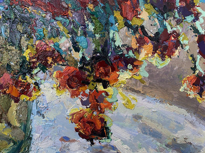 Vibrant oil painting The warmth of marigolds by Oksana Ivanyuk