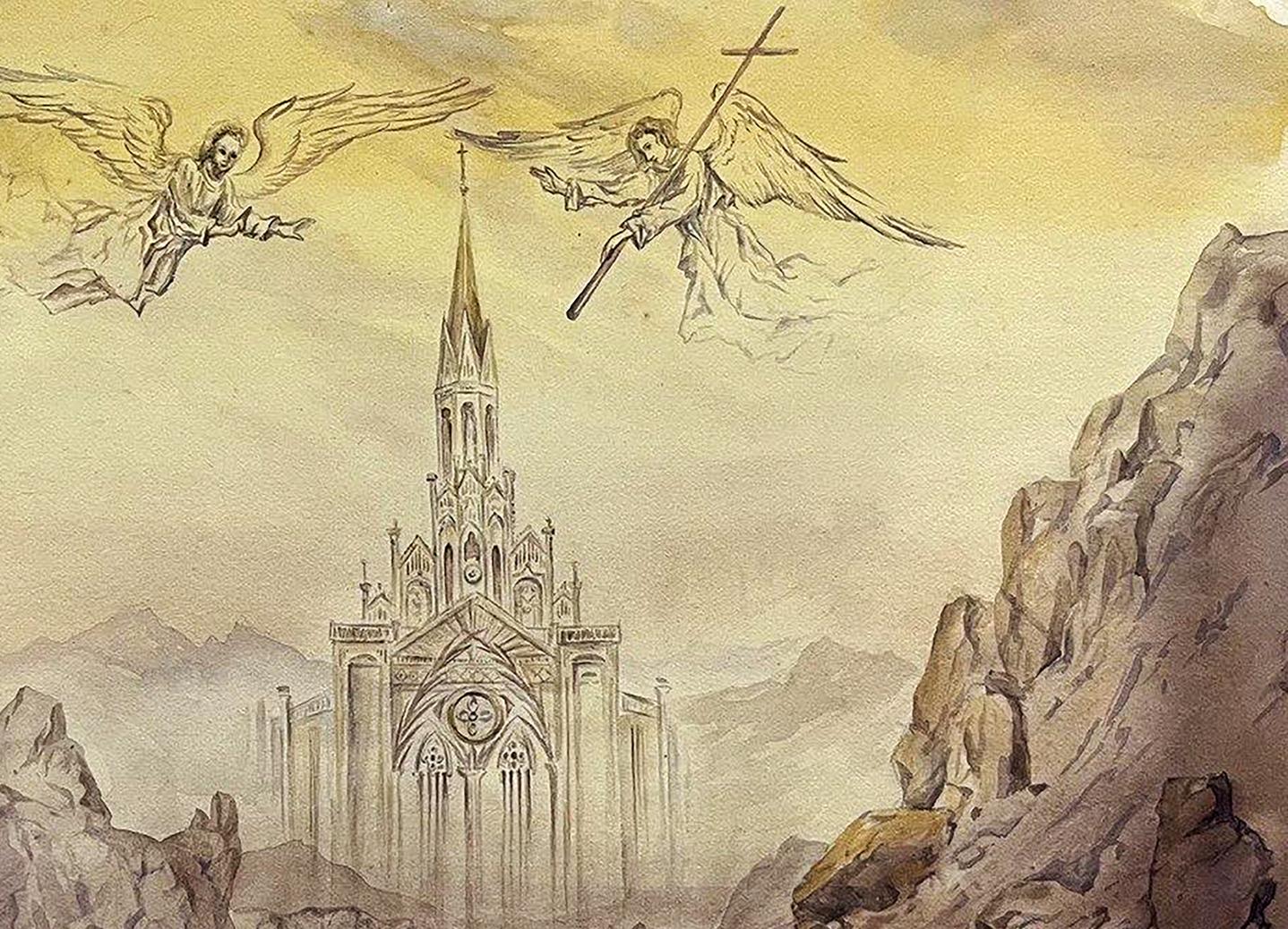 Watercolor painting Ghost of the Gothic by Dmytro Startsev cathedral