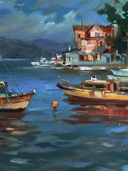 Oil painting of warm-toned wooden fishing boat by Yuriy Suprunchuk
