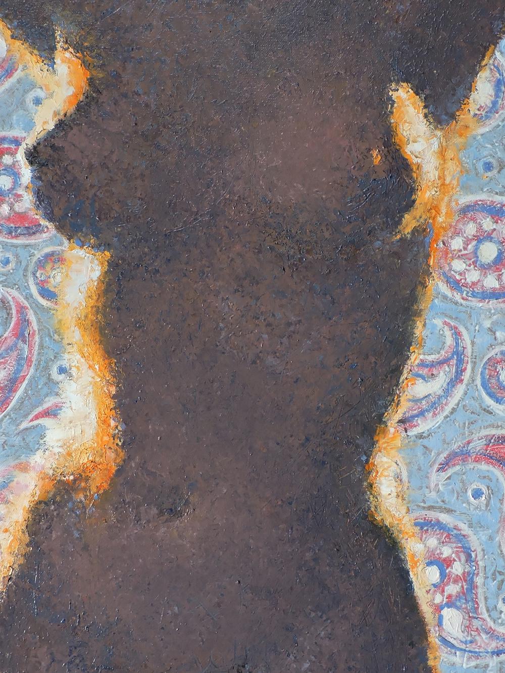 Back of Oil painting Portrait of female figure Oksana Osnach with paisley canvas