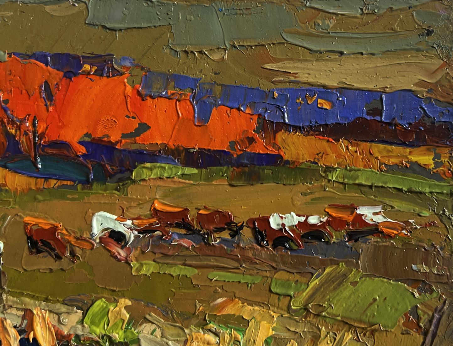 Vibrant impressionist oil painting In the autumn meadows by Oksana Ivanyuk