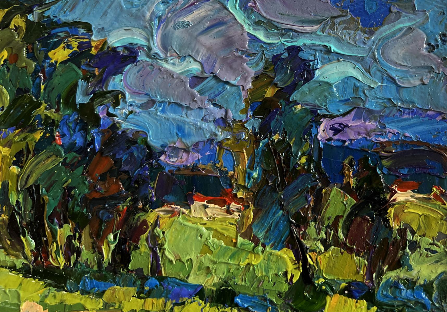 Vibrant impressionist oil painting Sunny day by the river by Oksana Ivanyuk