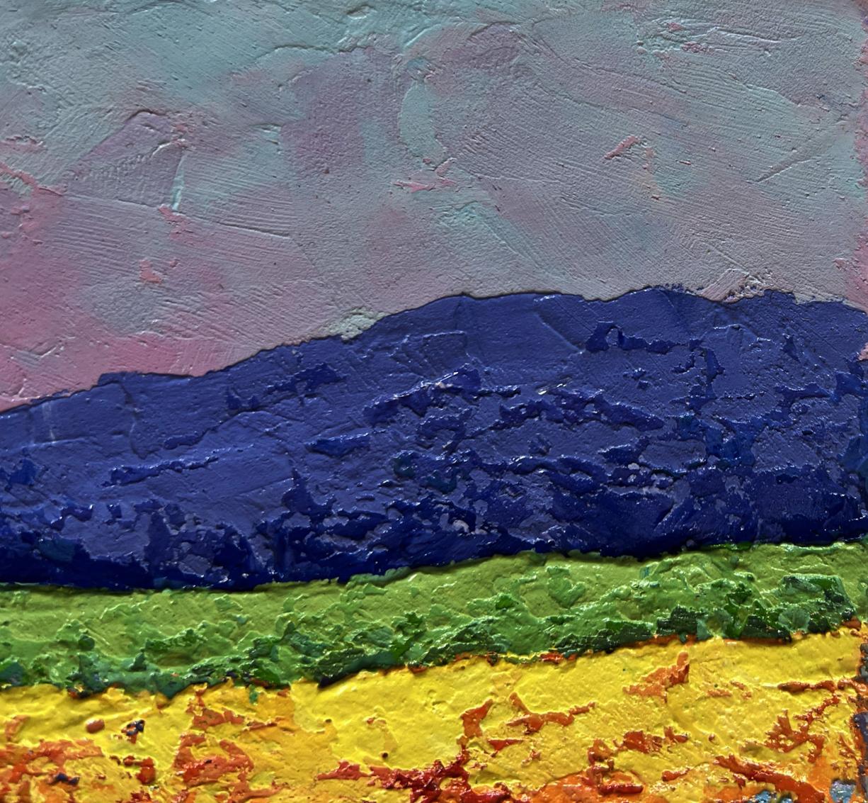 Oil painting of meadows and forest in sunset glow by V. Zadorozhnya