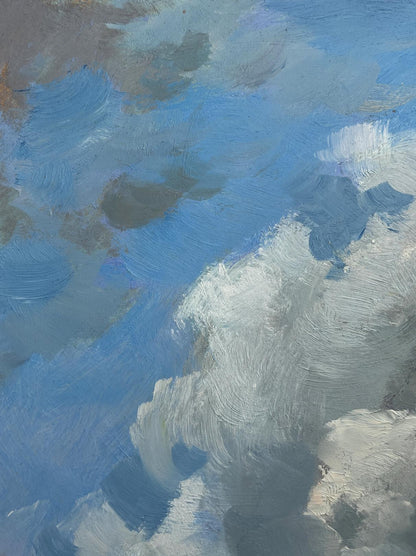 Oil painting Into the Depths of the Forest by Yuriy Suprunchuk with blue swirls