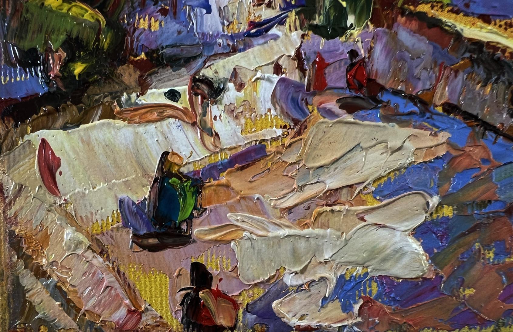 Vibrant oil painting of old town walking tour by Oleksiy Ivanyuk