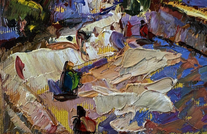 Vibrant oil painting of old town walking tour by Oleksiy Ivanyuk