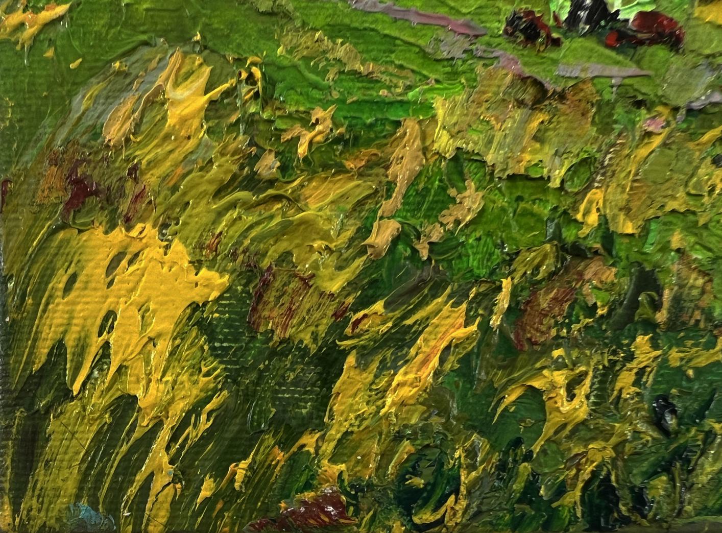 Oil painting Walk through the Meadows by Oksana Ivanyuk with vibrant green impasto