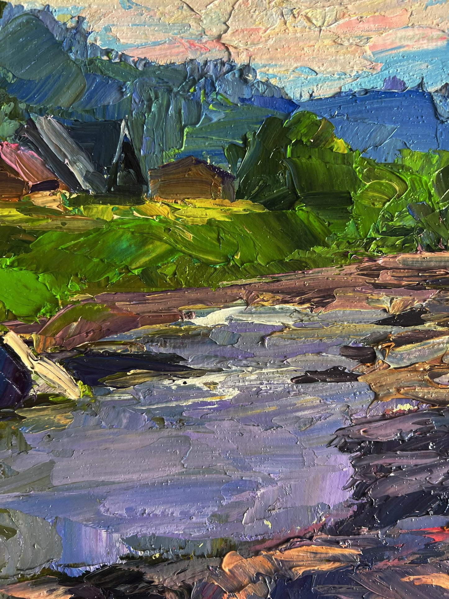 Vibrant impressionist oil painting Near a mountain stream by Boris Serdyuk