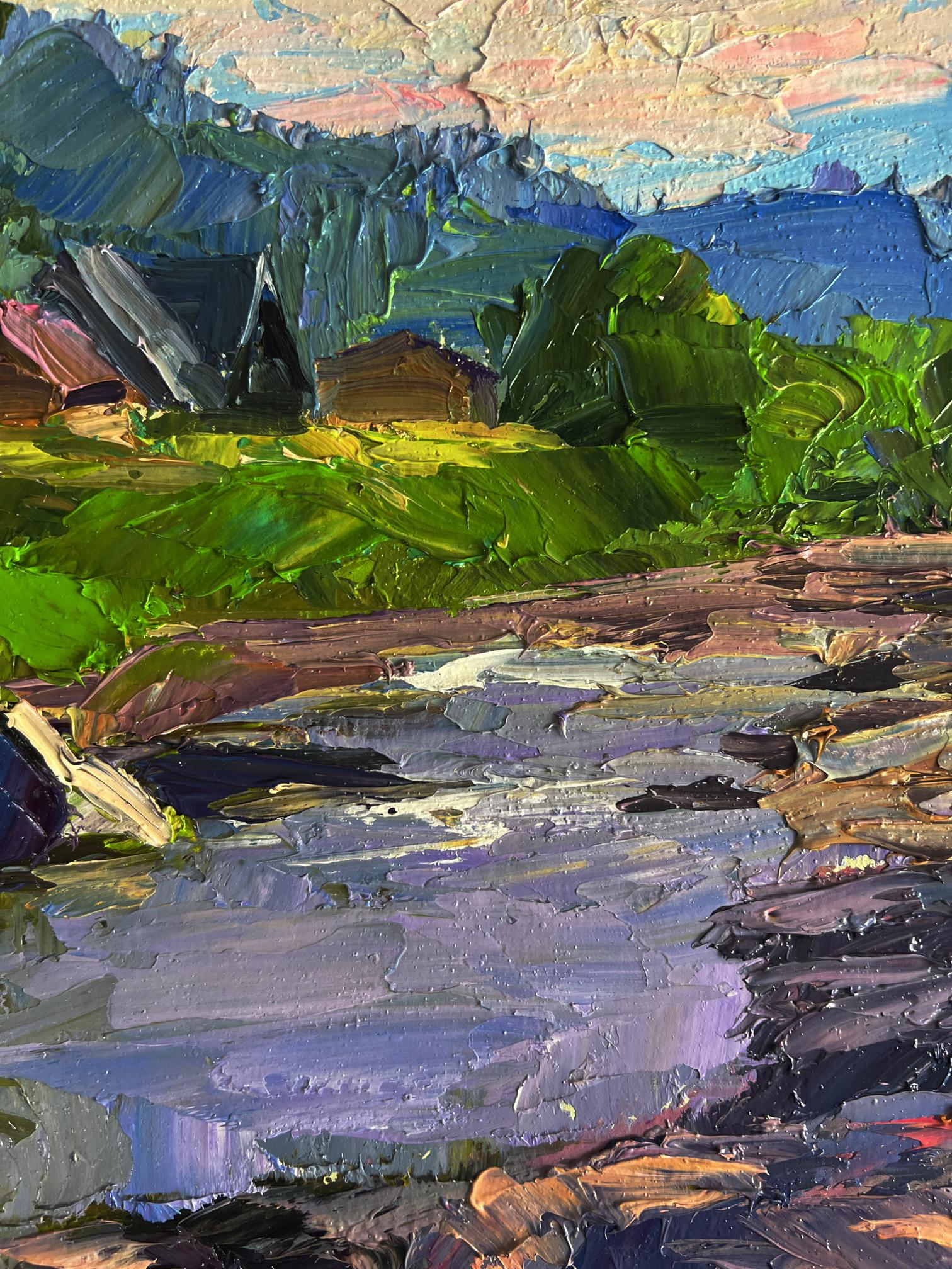 Vibrant impressionist oil painting Near a mountain stream by Boris Serdyuk