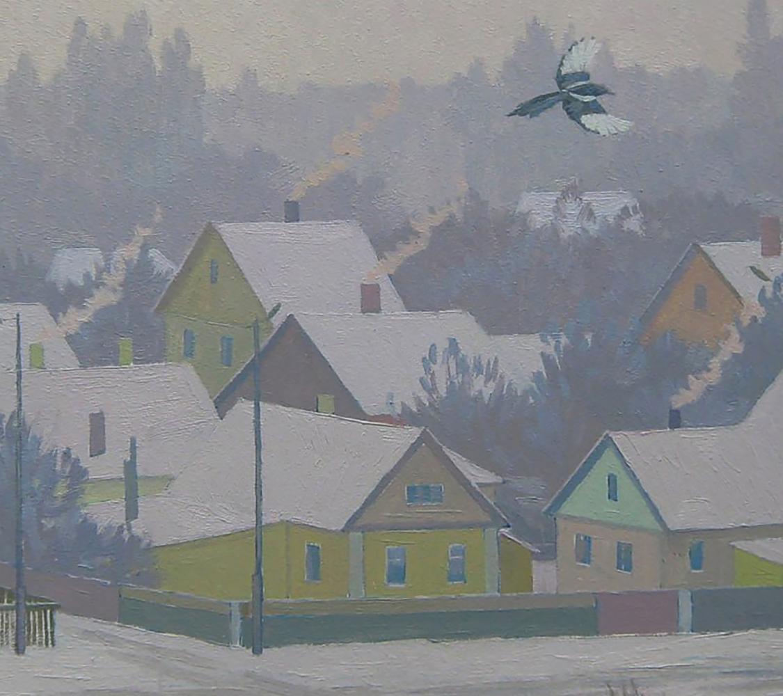 Oil painting City in the snow by Valery Savenets snowy village scene