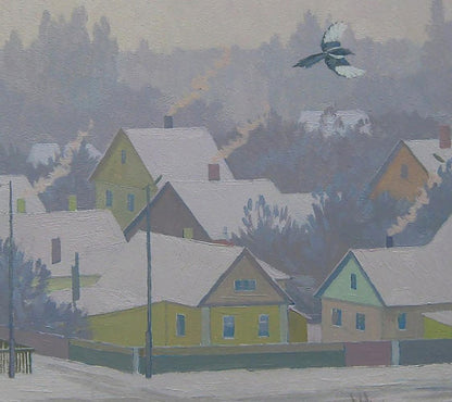 Oil painting City in the snow by Valery Savenets snowy village scene
