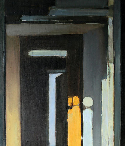 Oil painting Soul Discovery by Ed Potapenkov: stylized orange and white figures