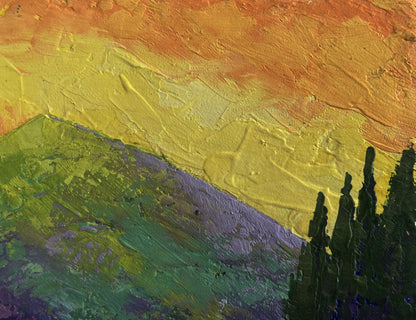 Oil painting Evening walk near the mountains by V. Zadorozhnya