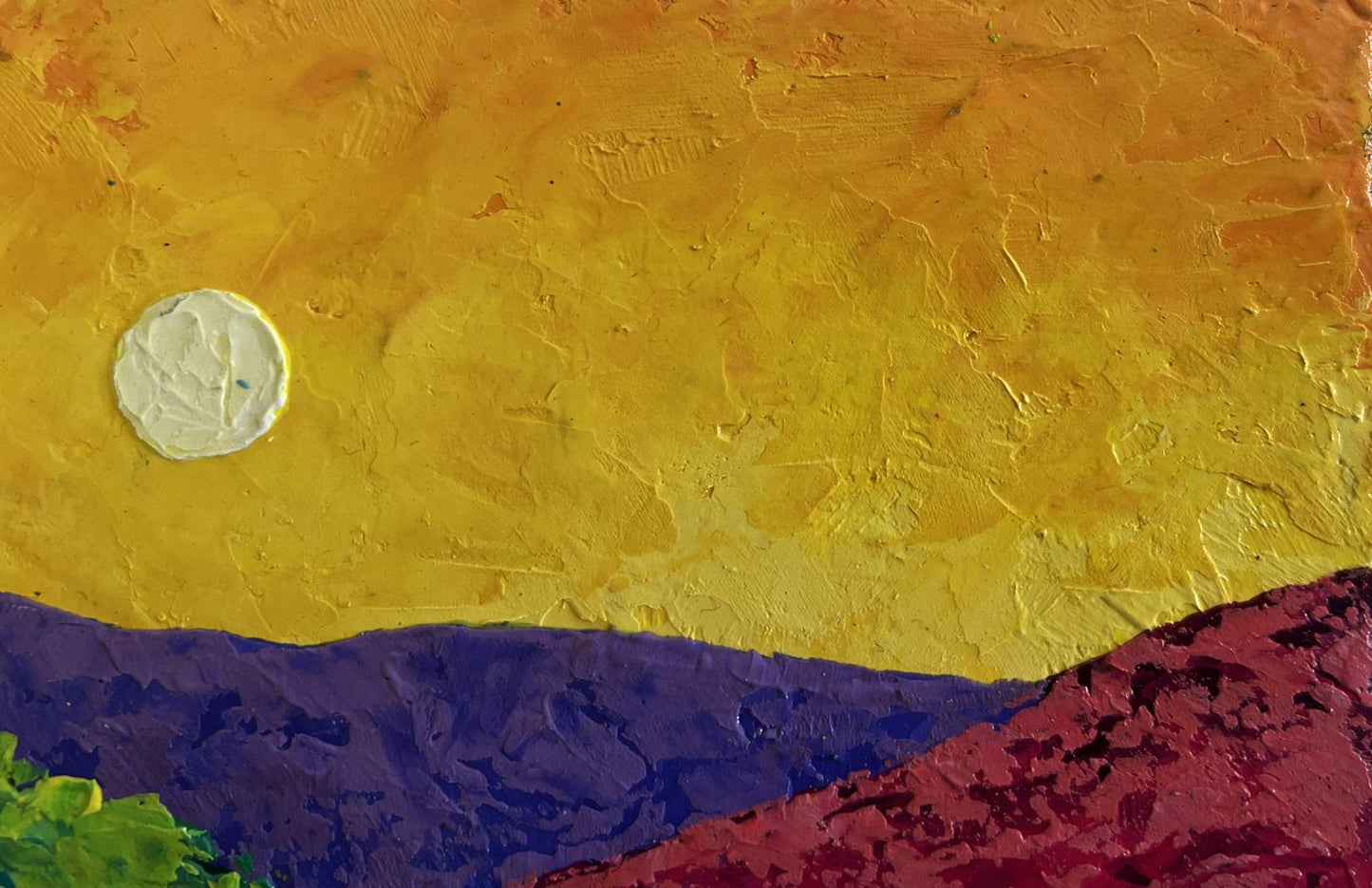 Oil painting Shades of yellow sunset by V. Zadorozhnya, vibrant impasto sky