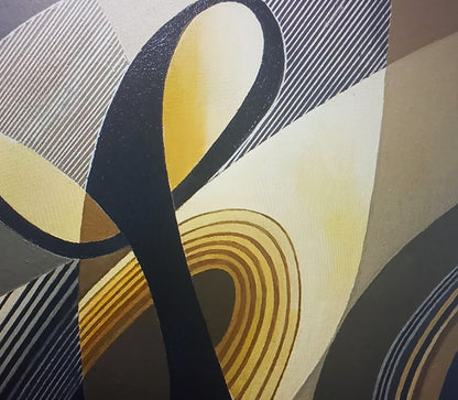 Oil painting Sign Alexander Strashevich: abstract geometric black gold beige curves stripes