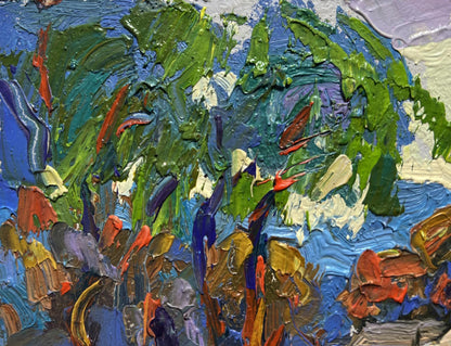 Vibrant impressionist oil painting Early morning in the village by Oksana Ivanyuk