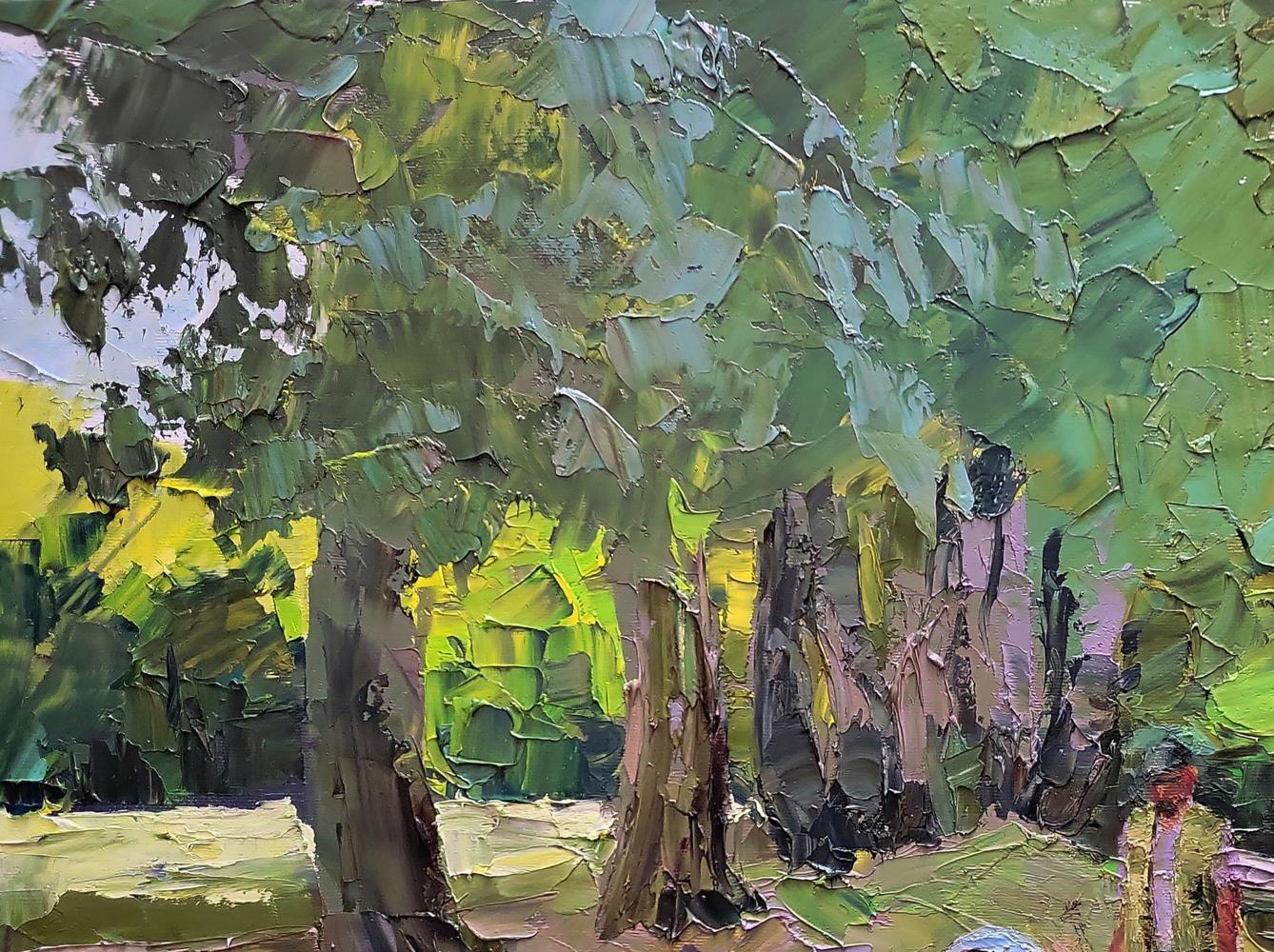 Textured impressionist oil painting of trees by Boris Serdyuk