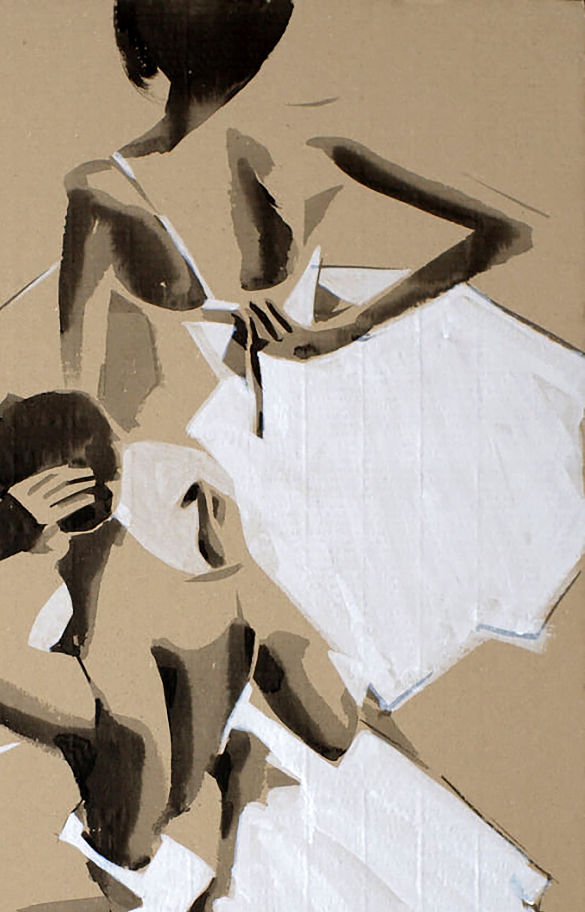 Abstract After party by Dima Filatov, brown white figures textured acrylic