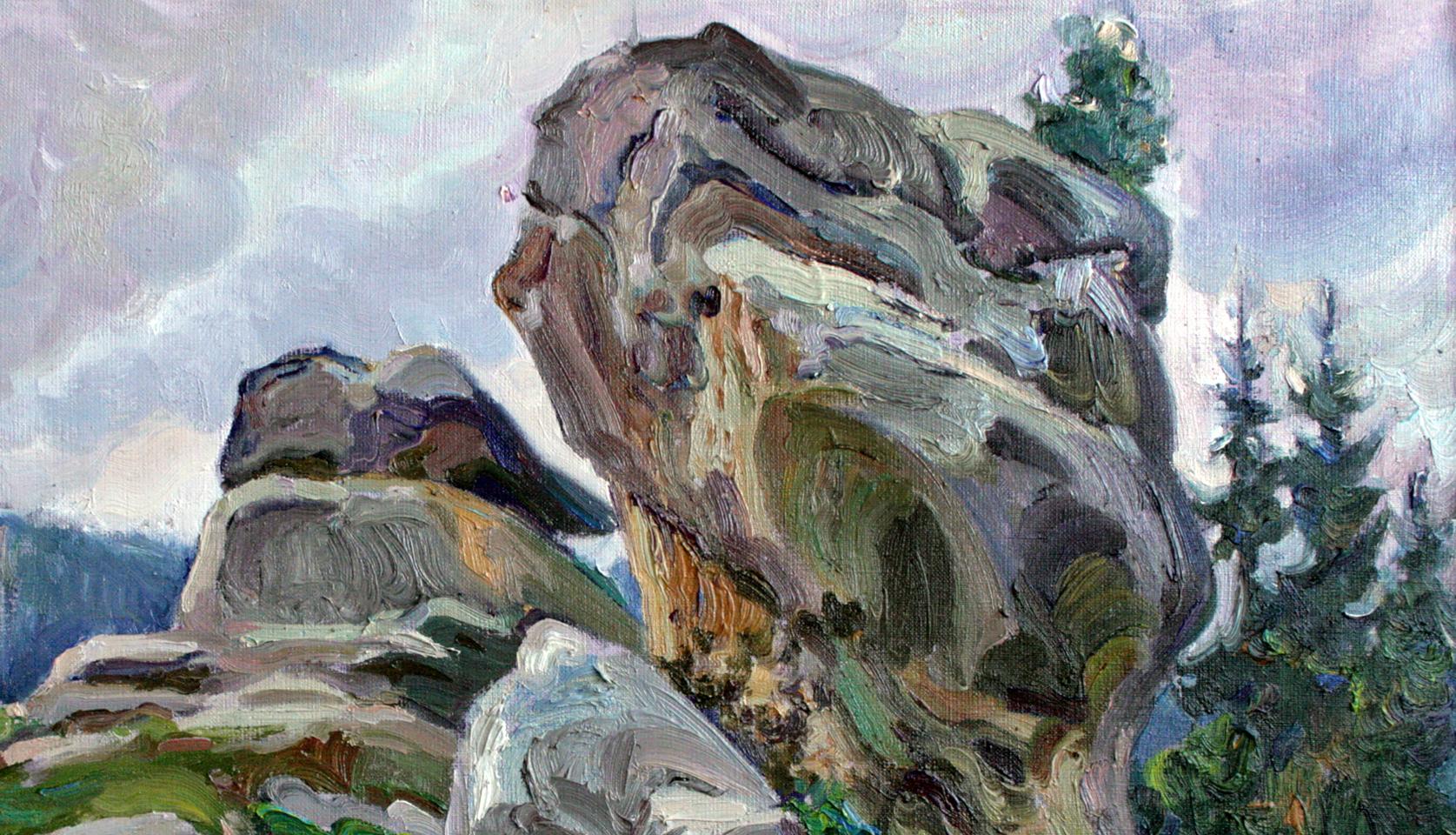 Oil painting Rocks by Leonid Pavlenko textured rock formation