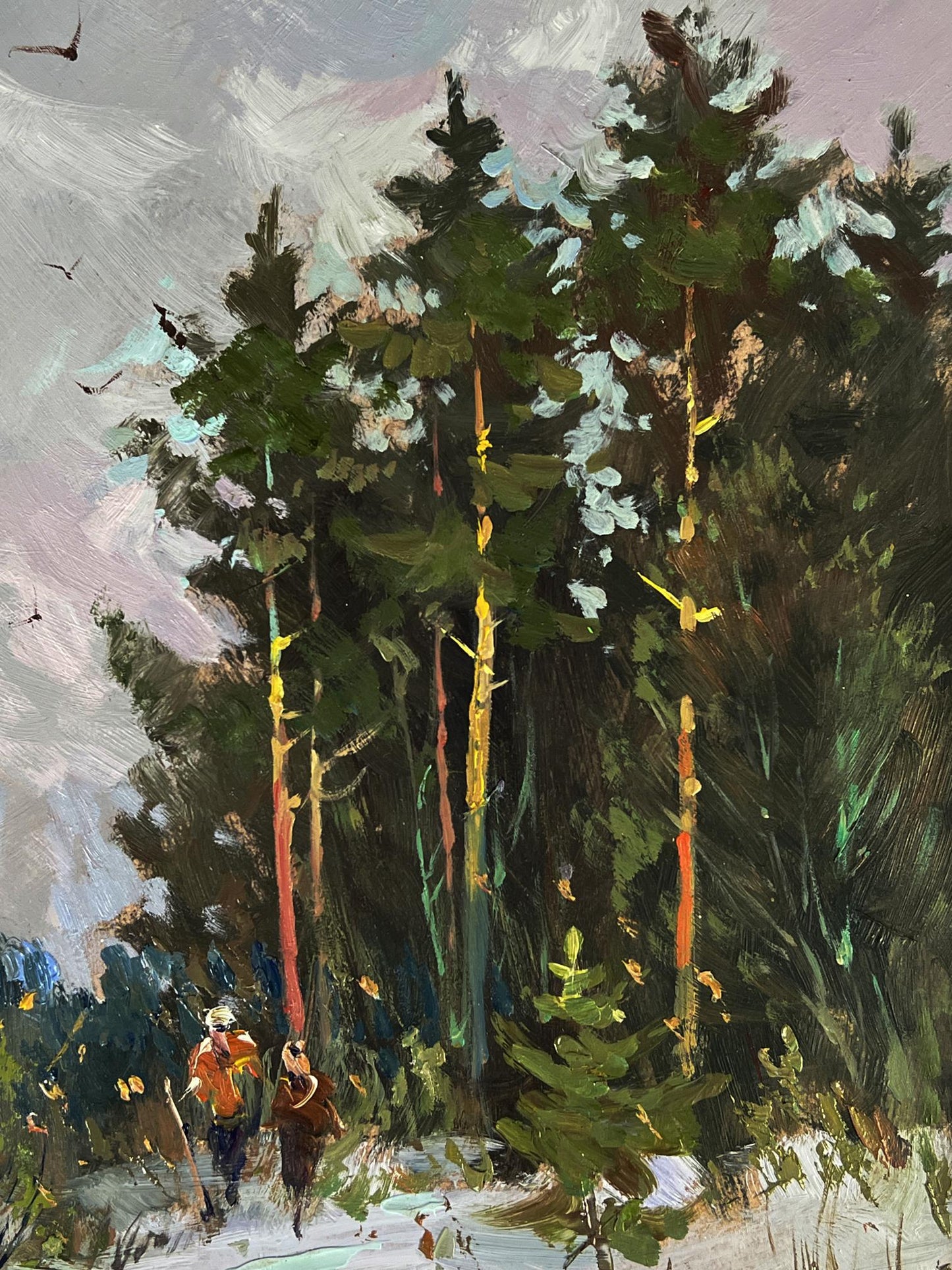 Vibrant impressionist oil painting A walk through the winter forest by Yuriy Suprunchuk